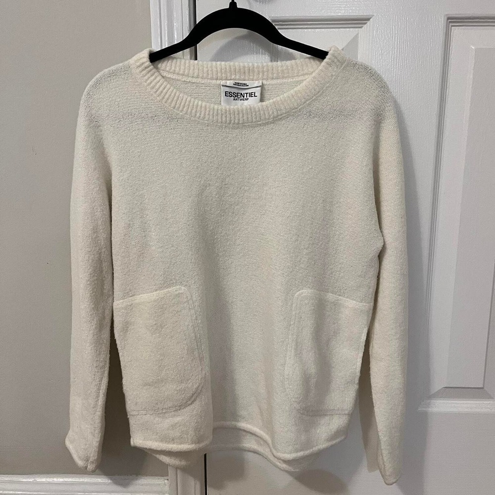 Essentiel Antwerp Mens Off White Crew Neck‎ Knit Sweater with Pockets Size S